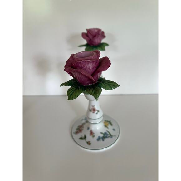 Vintage Franklin Mint Candelabra Les Fleurs De Provence Le Cordon Bleu Rose JL - Picture 3 of 11